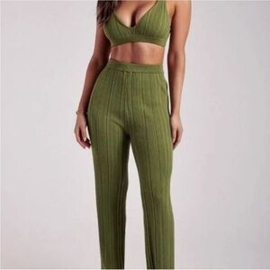 Ribbed Wide Leg High Waisted knit Pants